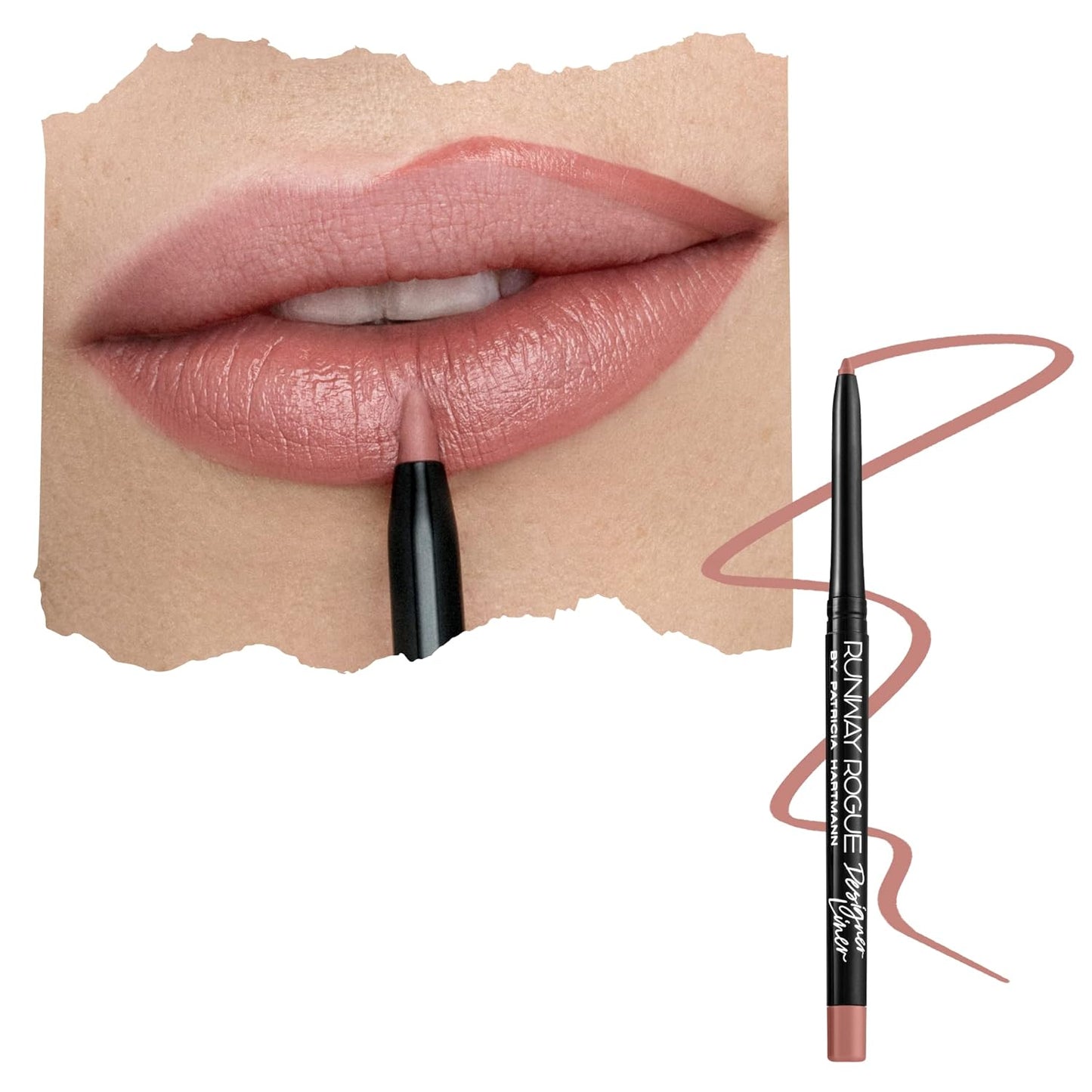 Runway Rogue Designer Liner Lip Pencil, Matte Light Sandy-Beige Lip Liner Pencil and Lip Liner Sharpener, âSpotlightâ