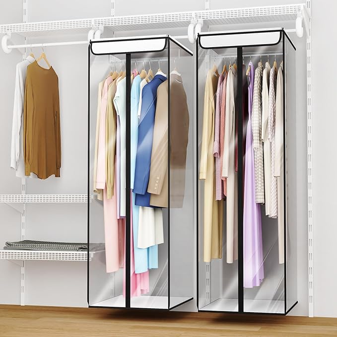 Univivi Clear Garment Bags for Hanging Clothes, Large Clothes Bags for Closet Storage Premium Hanging Garment Storage Bags for Suits, Coats, Dresses, 54" (Clear)