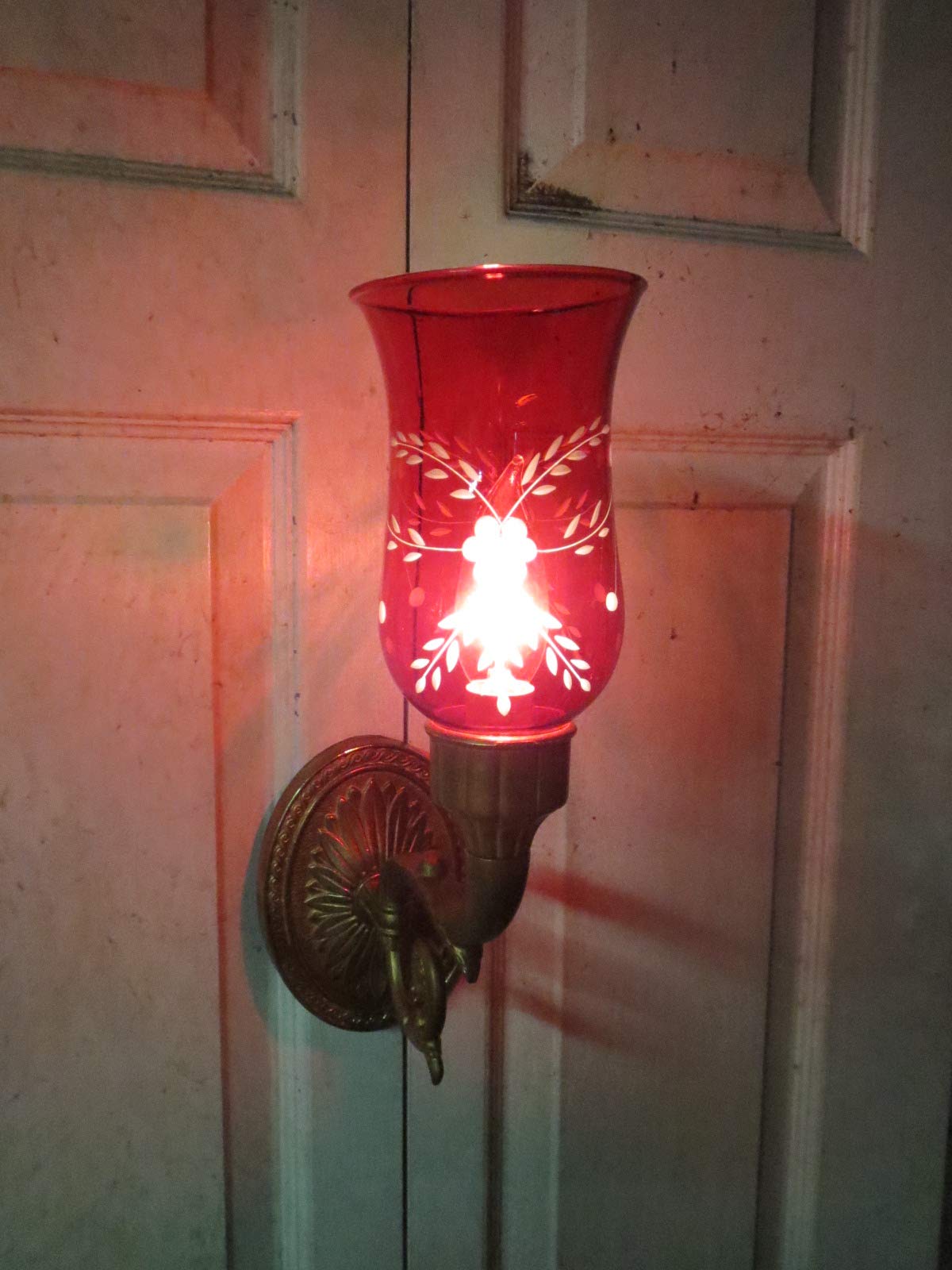 B&P Lamp® Cranberry Hurricane Shade W/Cut "Flowers"" Design"