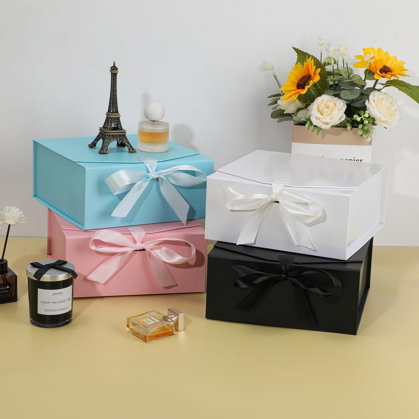 OEMVALATY 6-Pack Gift Boxes,12x8x4.5 Inch Magnetic Gift Boxes with Lids for Presents,Black with Ribbon, Bridesmaid Proposal Box for Wedding, Storage, Birthday