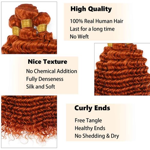 Habiliana Bundles Human Hair 18 20 22 Inch Deep Wave Orange Ginger Bundles 11A Unprocessed Brazilian Virgin Quick Weave Hair Extensions for Black Women