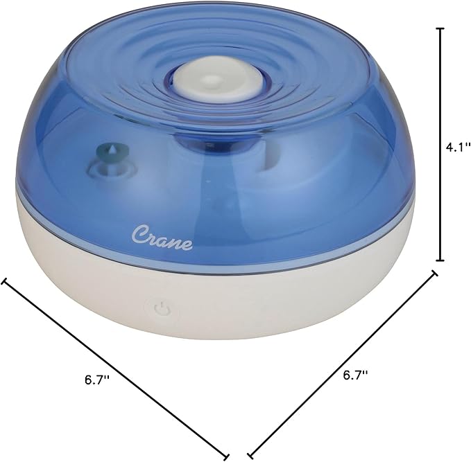 Crane Personal Ultrasonic Cool Mist Travel Humidifier and Vaporizer for Congestion Relief, 360° Adjustable Nozzle, Filter-Free .75 Liter Tank, Blue/White, Office Humidifier