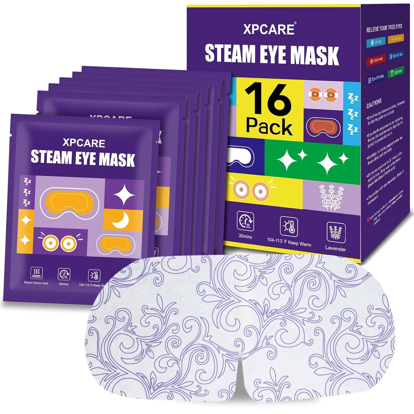 XPCARE 16 Pack Steam Eye Masks for Dry Eyes, Heated Eye Mask Warm Compress for Eyes,Disposable Heated Eye Mask for Dark Circles, Puffy Eyes, Relief Stress Eye Fatigueï¼Lavenderï¼