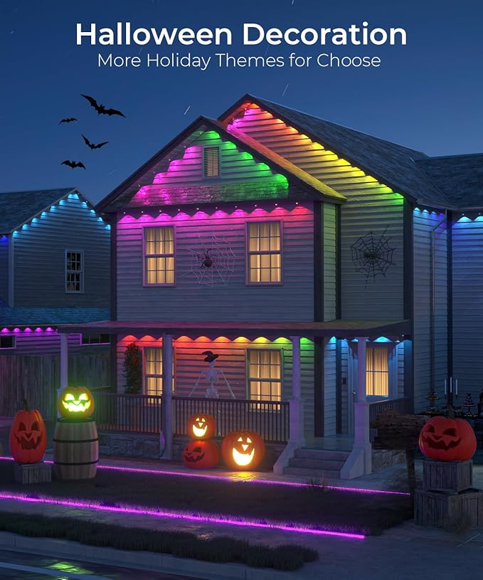 Smart Permanent Outdoor Lights, 50ft with 36 LED RGB String Lights, IP67 Waterproof Eaves Light with 44 Scene Modes for Halloween Christmas Birthday Holiday Party, APP/Voice/Remote Control