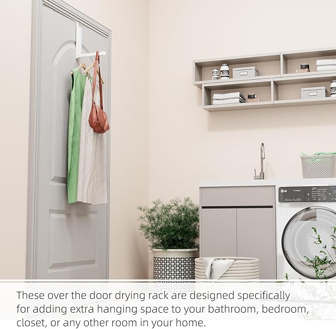 2 Pack Over The Door Hanger, Folding Over The Door Drying Rack for Laundry, Over The Door Hooks, Door Hanger for Clothing, Over The Door Clothes Hanger,Portable Compact,White