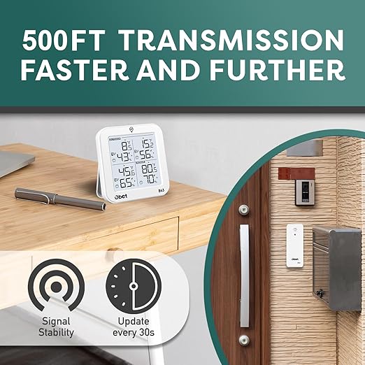 OBET Indoor Outdoor Thermometer Wireless Weather Station with 3 Sensors, Digital Hygrometer Remote Thermometer, Thermometer Temperature Humidity Monitor with Adjustable Backlight, USB Port (500 Feet)