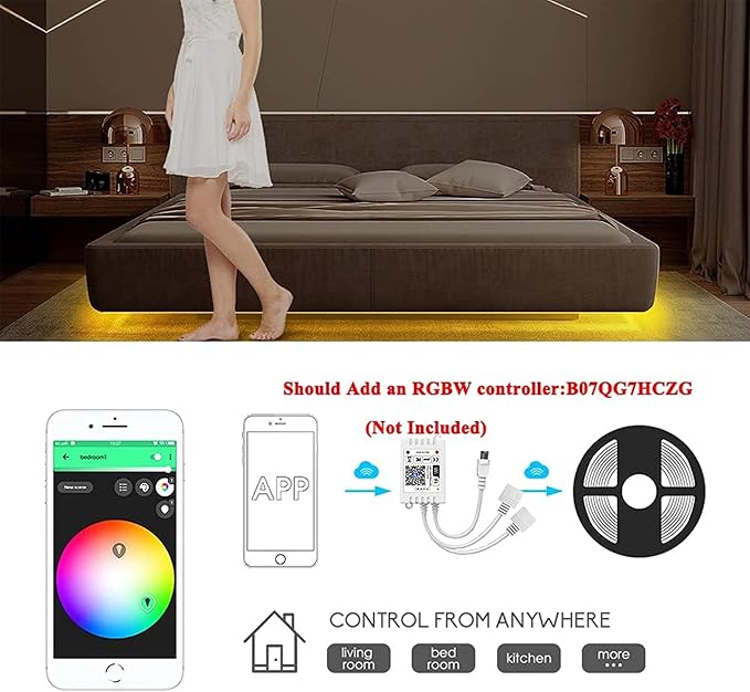 GIDEALED 16.4ft RGBW LED Light Strip, 300LEDs Indoor Multicolor Ambiance, DC12V Flexible Tape Lights