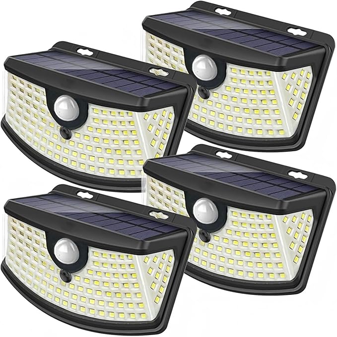 Aootek New Solar Motion Sensor Lights 120 LEDs with Lights Reflector,270° Wide Angle, IP65 Waterproof, Step Lights for Front Door, Yard, Garage, Deck (Back Button 4-Pack)