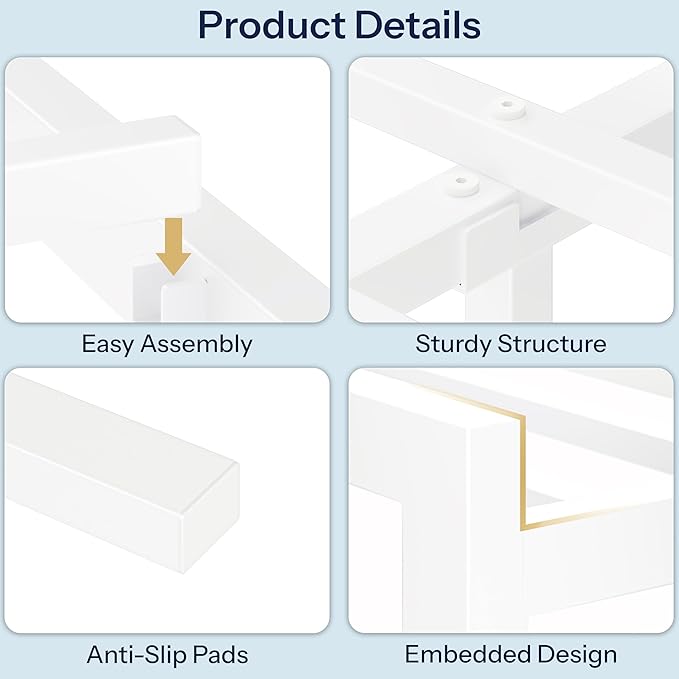 Twin White Metal Bed Frame with USB Charging Station, LED Ambient Lighting, and Wooden Storage Headboard - Includes Under-Bed Storage, No Box Spring Needed, Noise Free, Easy to Assemble