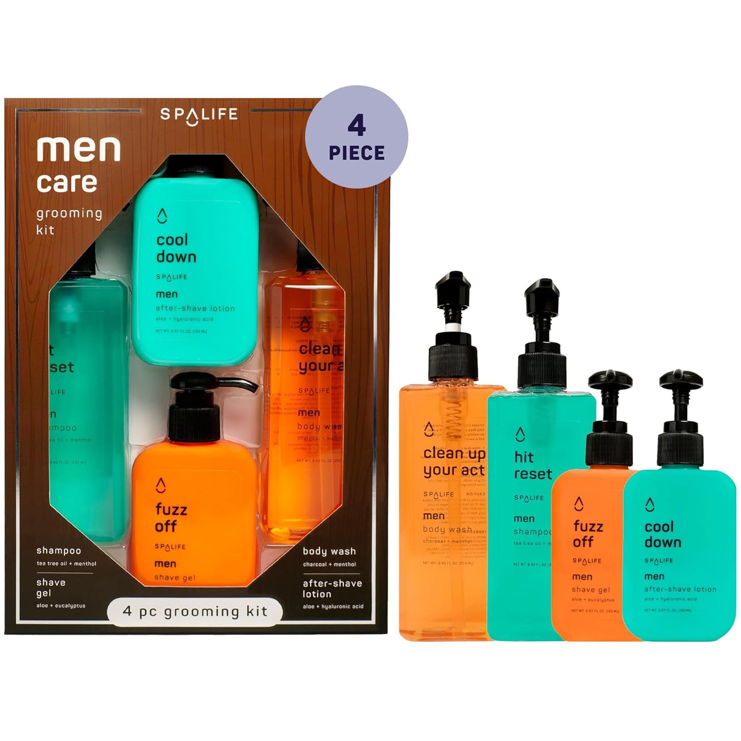 SpaLife Men's Hair & Body Care 4-Piece Set â Body Wash, Shave Gel, After-Shave Gel, Shampoo â Men's Skincare â After-Shave Lotion for Men â Gift Set â Gifts for Men â Gifts for Guys