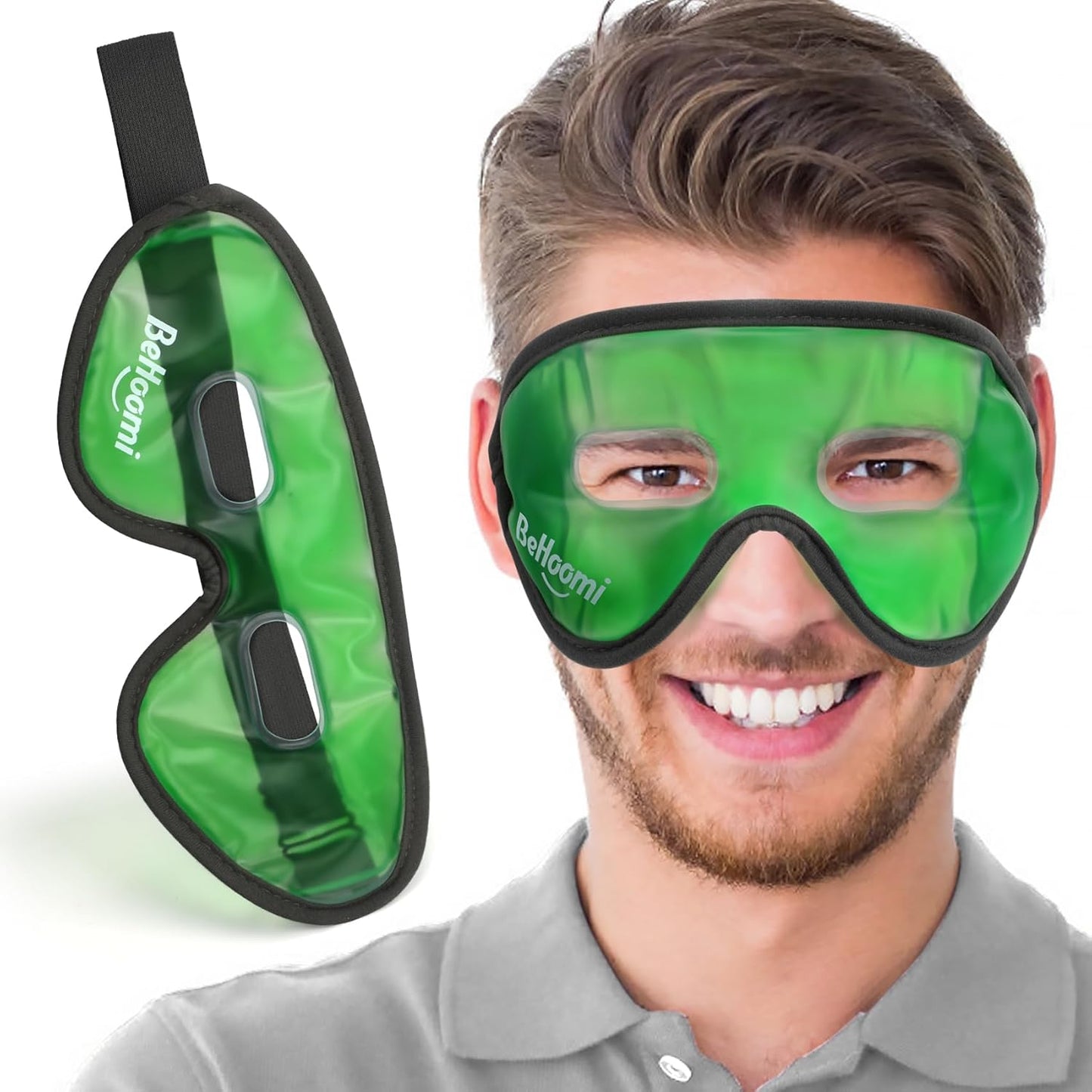 Cooling Eye Mask, Gel Eye Mask with Holes, Reusable Ice Mask, Cool Eye Ice Pack, Comfort Snug Fit, No Freeze, Cold Eye Compress for Home, Office, Relaxation, Morning Refreshment, Green
