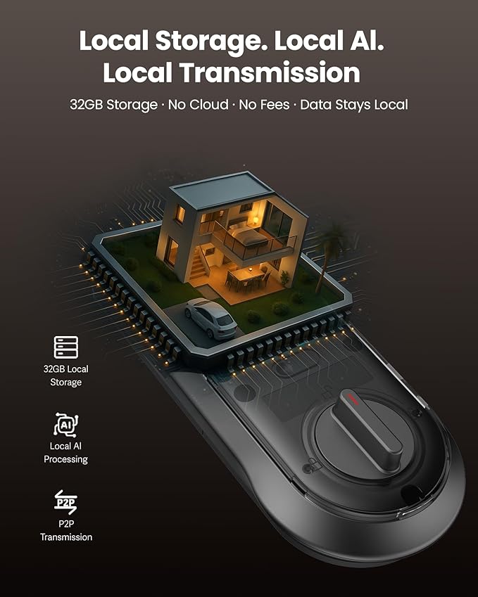 Lockin Veno Pro Smart Deadbolt Lock with 2K 180° Security Camera & Video Doorbell, AI Local Storage, Palm Vein & Fingerprint Keyless Entry, Front Door Smart Lock with Built-in Wi-Fi, App Control