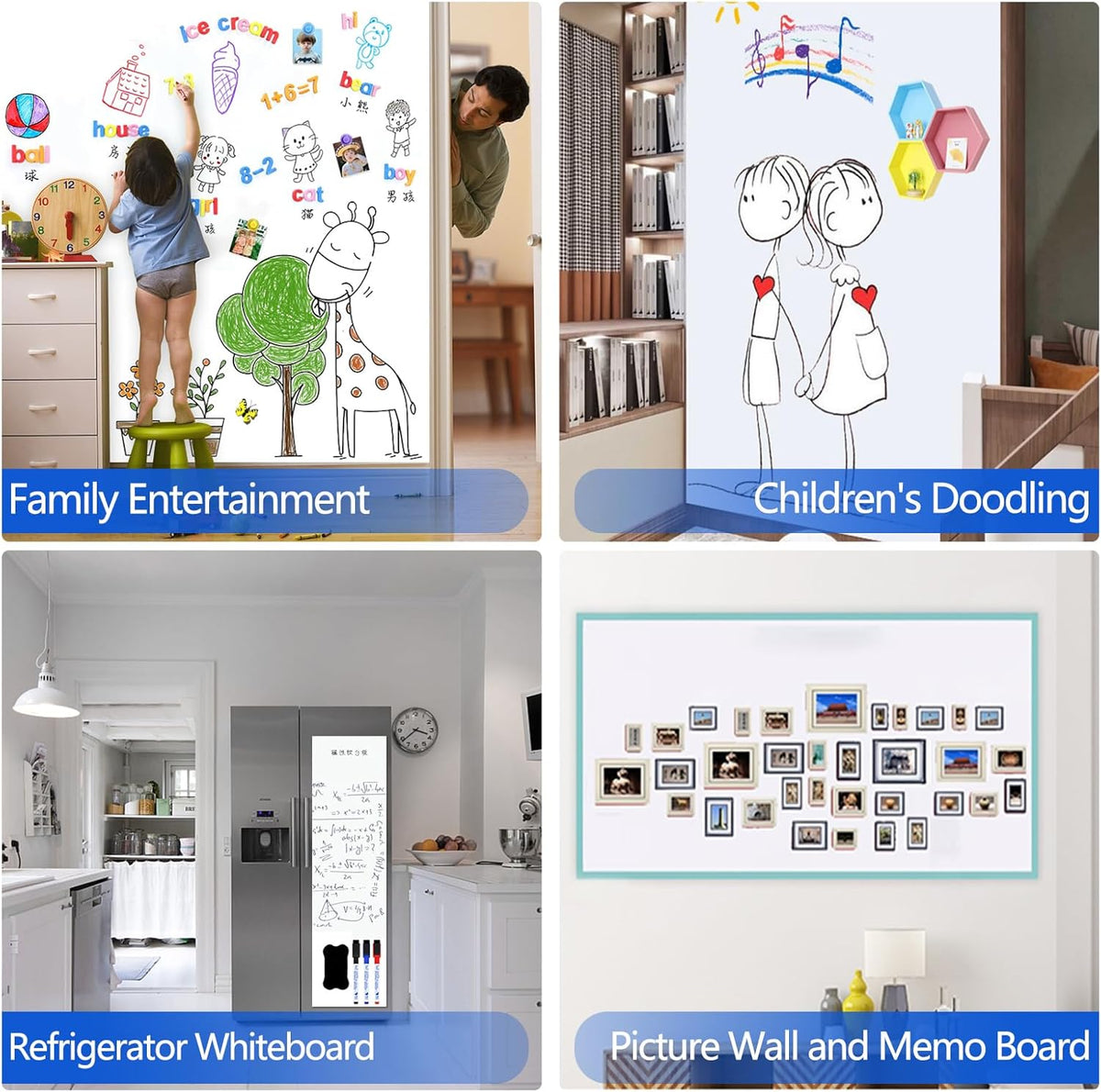 Magnetic Dry Erase Whiteboard Paper with Adhesive, 59" x 39" White Board Film for Wall, Easy to Write and Clean Dry Erase Board for Office, Classroom, Home, Include Marker, Magnetic Eraser and Magnets