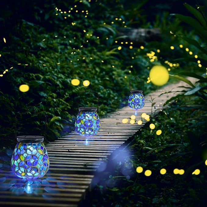 Bshine Mosaic Solar Lantern Outdoor Hanging Waterproof, Mosaic Light Indoor Decorative Table, Garden Decor for Yard Outside, Path, Courtyard, Lawn, Birthday Gift for Mom Women Gardening, Classical