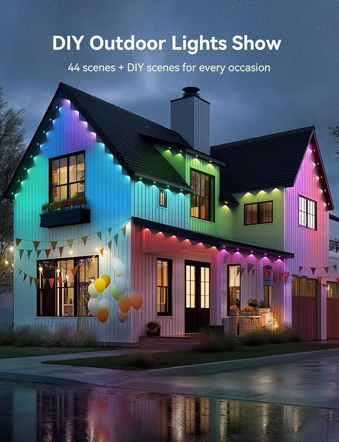 Permanent Outdoor Lights, Smart Outdoor LED String Lights,Christmas Lights RGB Color Changing,Scene Modes, IP67 Waterproof, App Control,Holiday, Party,Christmas Decorations(100FT)