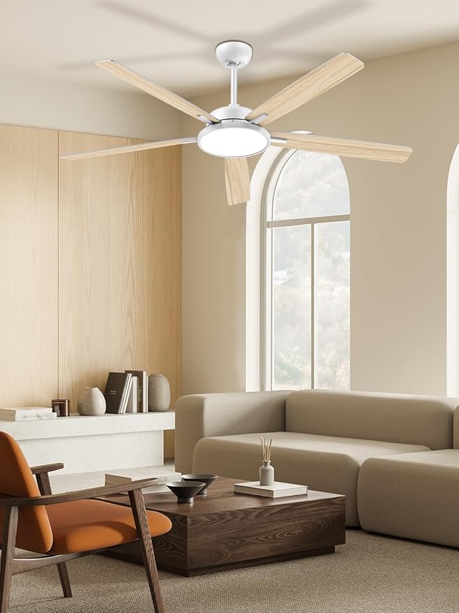 TALOYA Large Ceiling Fans with Lights and Remote, Reversible Quiet DC Motor, 6 Speeds, 3CCT, Dimmable, 62 inch White Modern Ceiling Fan for Patios, Living room, Bedroom, Farmhouse, Indoor, Outdoor