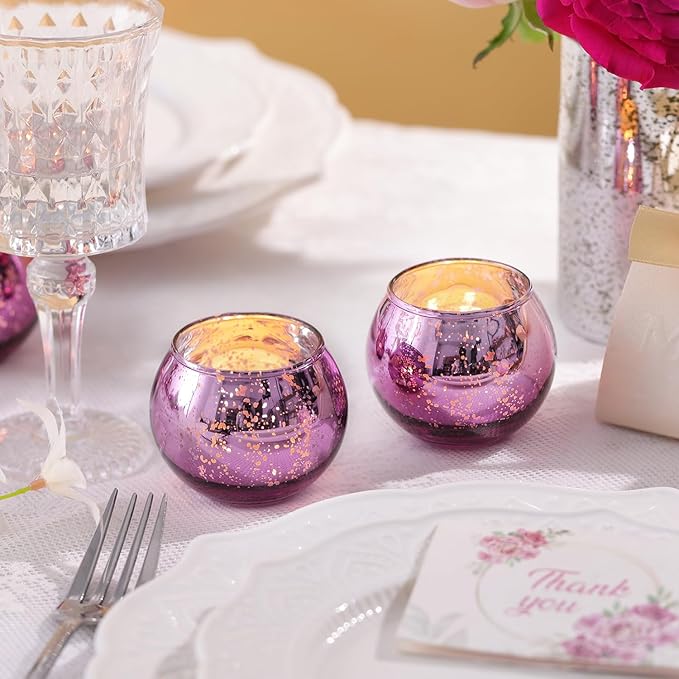 12 Pcs Purple Votive Candle Holders for Wedding Decor, Purple Mercury Glass Candle Holders for Table Centerpieces, Tea Light Holder for Wedding Bridal Shower Party Supplies