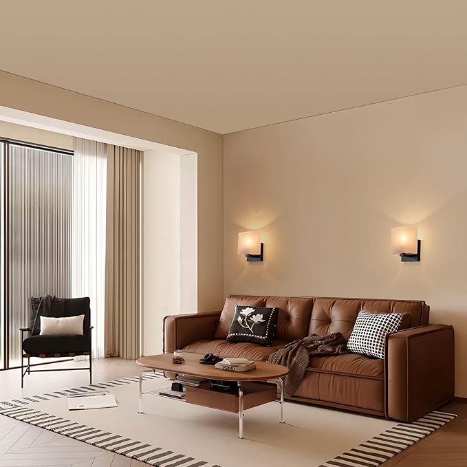 Hardwired Wall Sconces Set of 2, Modern Acrylic Shade Wall Light Fixture, Black Walls Mounted Lamp with Ceramic Lamp Holder, Classic E26 Bulb Walls Lighting for Bedroom, Hallway 【No Bulb Included】