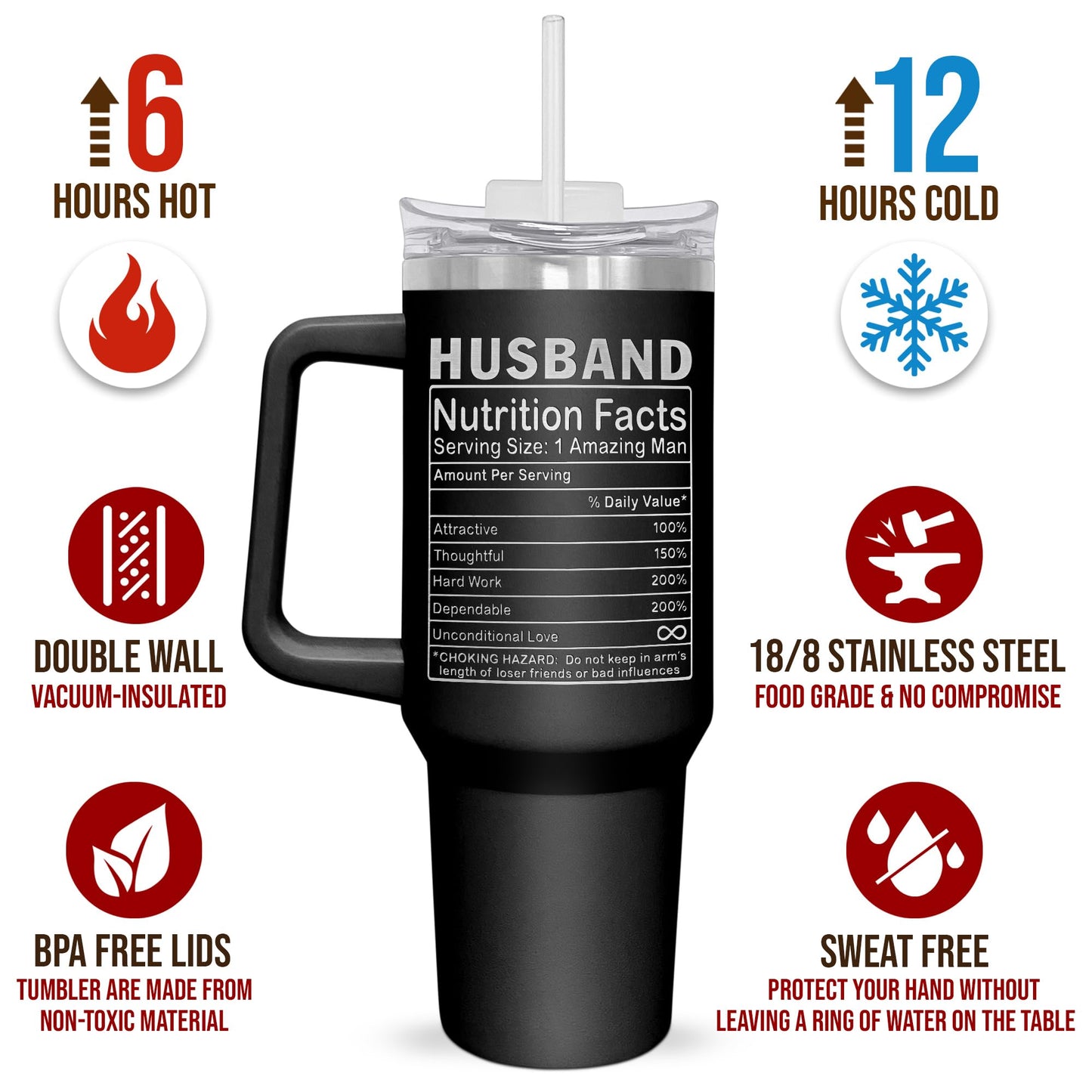 AXIARA Gifts for Husband from Wife - Insulated 40 oz Tumbler with Straw and Handle - Father's Day Husband Birthday Gift Ideas, Anniversary Wedding Gift, Travel Coffee Tumbler