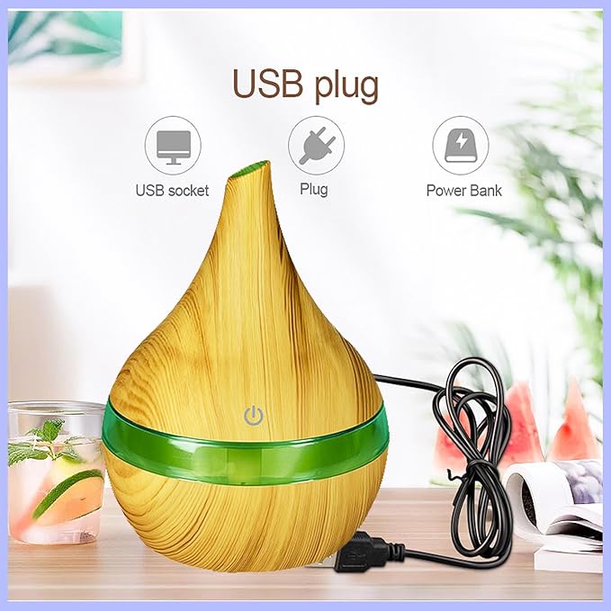 FULLBELL Cool Mist Humidifier, 300ML, 10-20 Hours Runtime, 7 Color Lights, 2 Modes, 24db Quiet, Black (Light Brown-300ML)