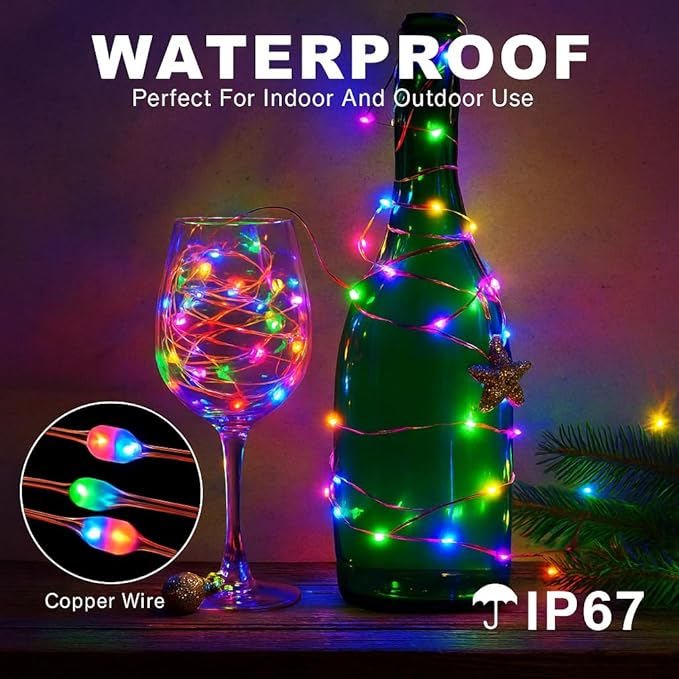 Fairy Lights 66ft 200 LED USB Twinkle String Light Plug in Silver Wire Lights with Remote and Timer 8 Modes Outdoor Waterproof Starry Lights DIY Party Wedding Christmas Decoration(Multicolor)