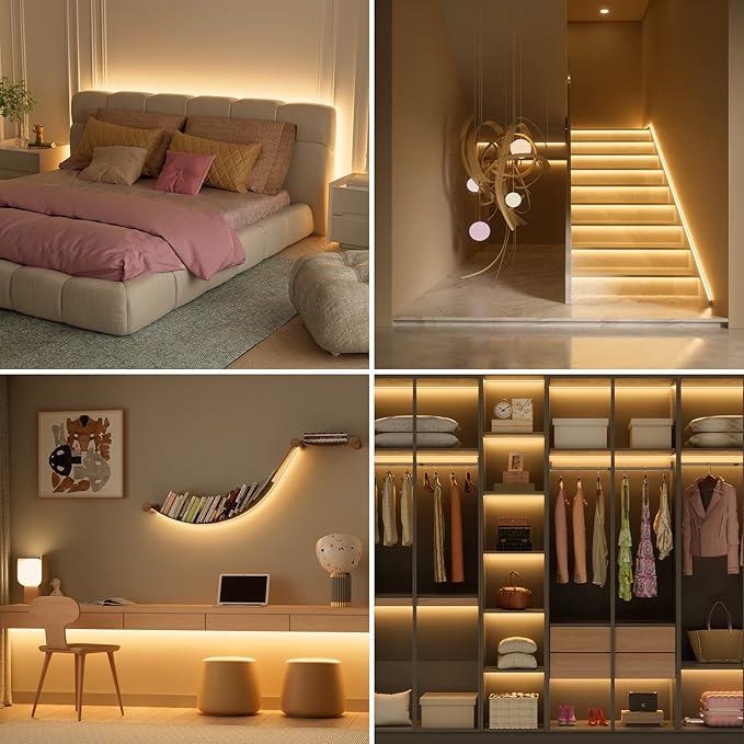 PAUTIX COB LED Strip Light 32.8ft,Engineering Level UL Listed Warm White 2700K,CRI93+ Super Bright High Lumen,Dimmable 24V Flexible LED Tape Light with RF Remote,for Cabinets,Home&Office DIY Lighting