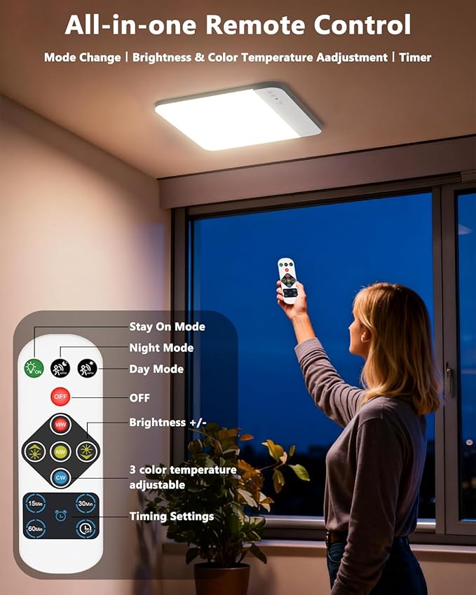 TOOWELL Rechargeable Closet Lights Motion Sensored - 7.8in Magnetic Battery Operated Ceiling Lights with Remote, Wireless Waterproof Shower Light Indoor for Shower Bathroom Pantry Stairs Hallway
