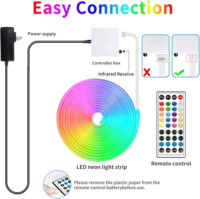 32.8FT Led Neon Rope Lights Control with App/Remote,Flexible Led Rope Lights,Multiple Modes,IP65 Outdoor RGB Neon Lights Waterproof,Music Sync Gaming Led Neon Strip Lights for Bedroom Décor
