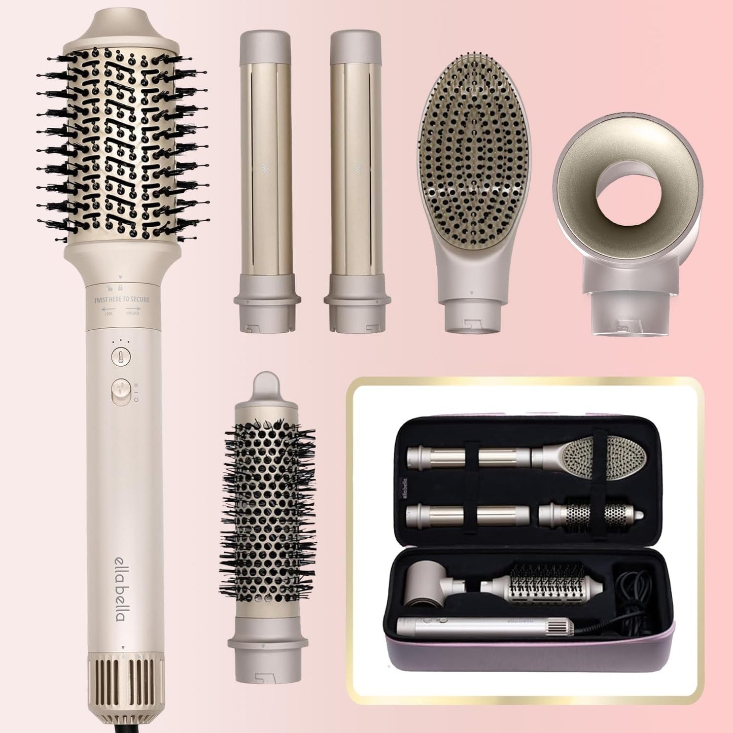 ELLA BELLA® 6 in 1 Professional Hot Air Styler ⢠Powerful Hair Dryer & Straightener Set ⢠Styling Without Heat Damage ⢠Fast Drying Curling Volumizing Straightening ⢠Includes Protective Travel Case