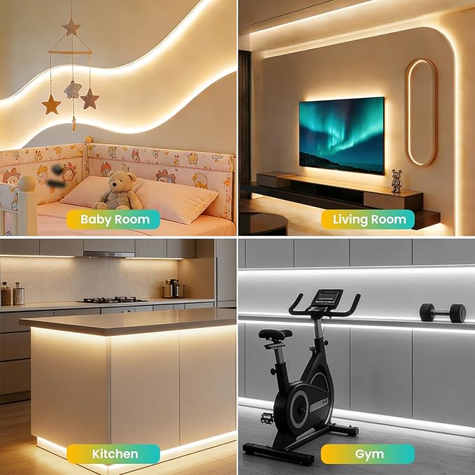 COB LED Strip Lights, 16.4ft Tunable White CCT LED Strip, 24V Dotless Dimmable Tape Light 3000K-6000K, DIY Cuttable Flexible Kit with Bluetooth Remote and Power Plug for Bedroom Kitchen Cabinet Decor