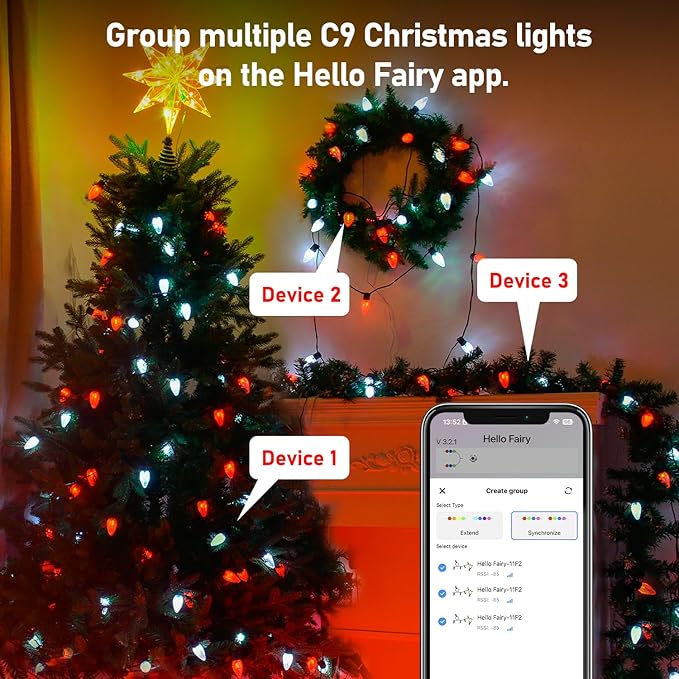 Smart C9 Christmas Lights Outdoor, 174 Feet 200 LED C9 String Lights App Control, 105 Light Modes, Waterproof Commercial Grade Connectable RGB Christmas Tree Lights for Indoor Outside Roofline Patio