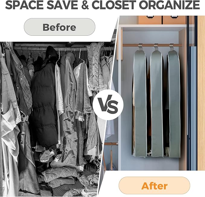 6 pcs 40" Garment Bags for Hanging Clothes, Clear Suit Bags for Closet Storage Clothing Storage, Garment Bags for Travel Covers with 4" Gussets for Coats, Jackets, Shirts and Sweater