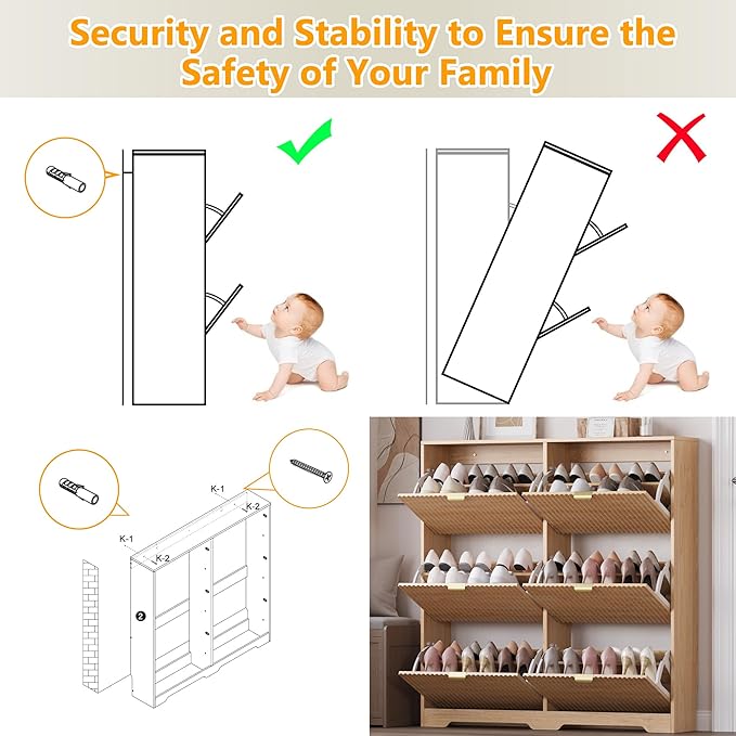 Large Shoe Cabinet for Entryway, Tall Narrow Shoe Storage Cabinet with 6 Flip Drawers and Adjustable Shelves, Shoe Rack Cabinet Organizer for Hallway, Foyer, Small Apartment
