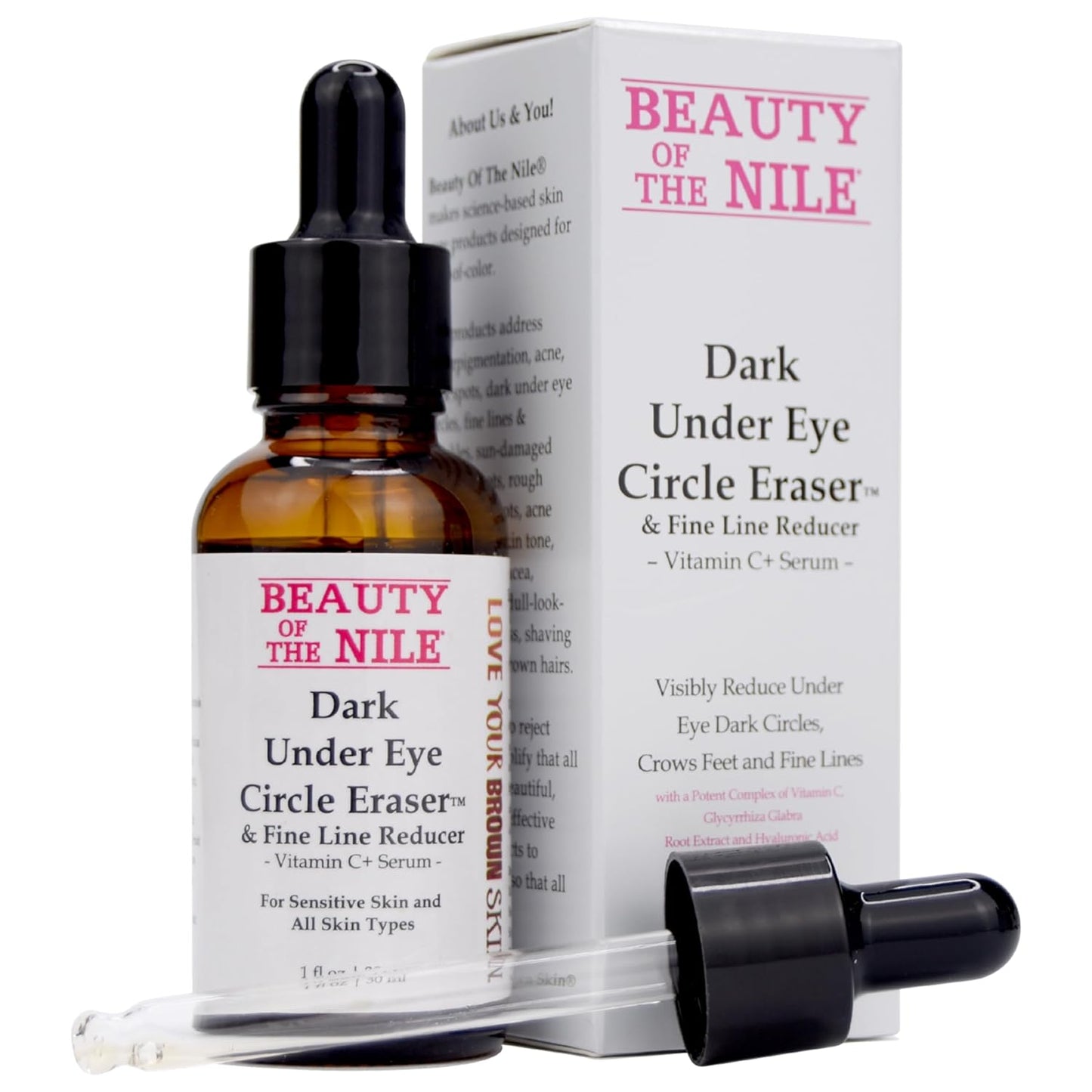 Dark Under Eye Circle Eraser⢠Vitamin C+ Serum for Skin-of-Color, Dark Circle Puffiness Wrinkle Hyaluronic Acid Superoxide D, Beauty of the Nile® 1 Oz