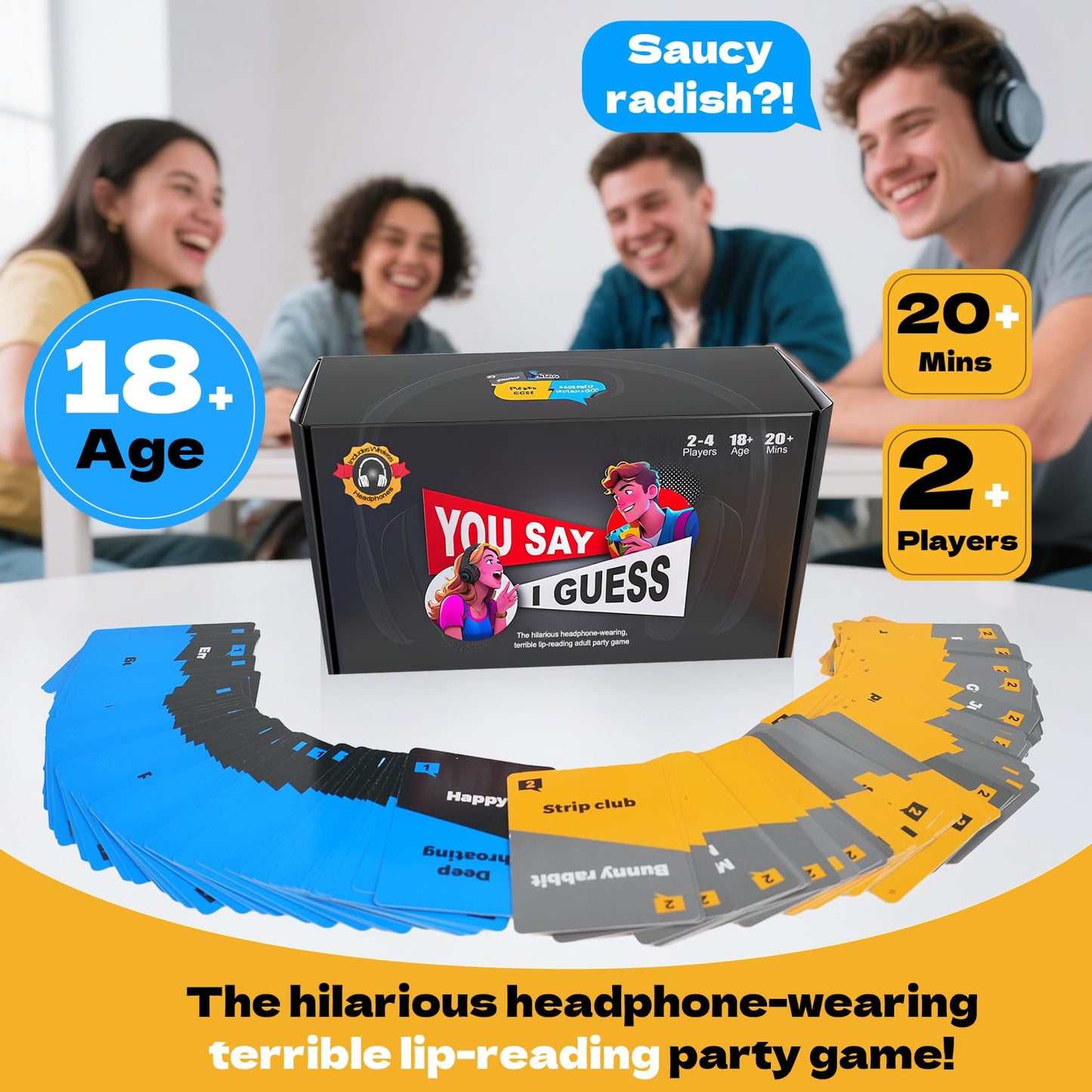 You SAY I Guess - 2025 New Lip Reading Party Fun Games for Adults, The Headphone Challenge TikTok Popular Card Game, Friends with 40,000 Funny Phrase Combos, Card Games for 18+ Years Old (2+ Players)