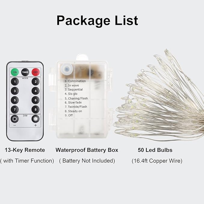 GDEALER 4 Pack Fairy Lights 16.4 Ft 50 Led Battery Operated with Remote Waterproof 8 Modes Twinkle Firefly String Lights for Party Bedroom Wedding Decorations - White