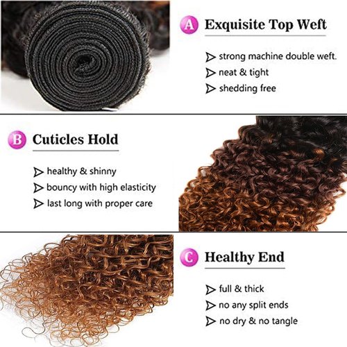 Giginger Bundles Human Hair T1B/4/30 Omber Jerry Curly Human Hair Bundles 16 18 20 Inch Omber Black Chocolate Light Brown Unprocessed Quick Weave Soft Sewn In Hair Extensions for Black Women