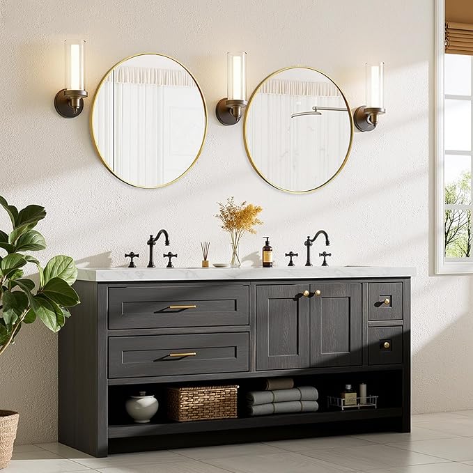 Sweetcrispy Round Bathroom Mirror 24 Inch Gold Metal Framed Wall Mounted Circle Vanity Mirror for Bathroom, Bedroom, Living Room, Entryway, Anti-Rust, Modern Decorative, Hanging or Leaning