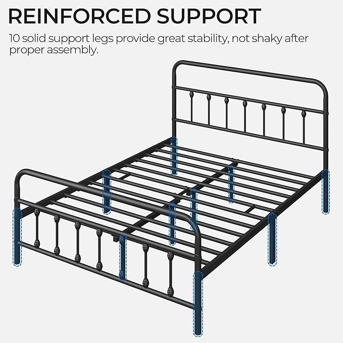 Yaheetech Classic Metal Platform Bed Frame Mattress Foundation with Victorian Style Iron-Art Headboard/Footboard/Under Bed Storage/No Box Spring Needed/Full Size Black