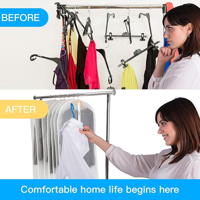 Dust Proof Clear Garment Bags 7 Piece Set - 40 Inch Translucent Suit Bags with Full-Length Zipper for Closet Clothes Storage and Travel | 4 Portable Travel Shoe Bags