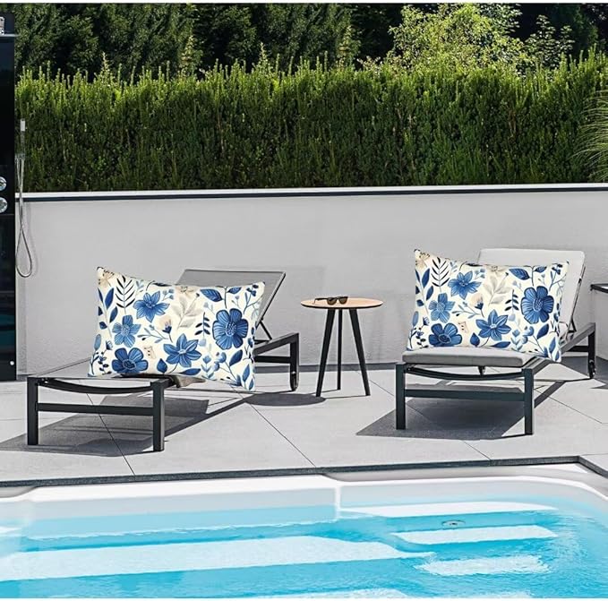 Outdoor Pillows Blue Pillow Covers 16x31 Inch Set of 2 Throw Pillow Covers, Scandinavian Throw Pillows, Lumbar Pillows Cushion Covers Decorative Pillow Covers for Couch Garden Patio Furniture J334