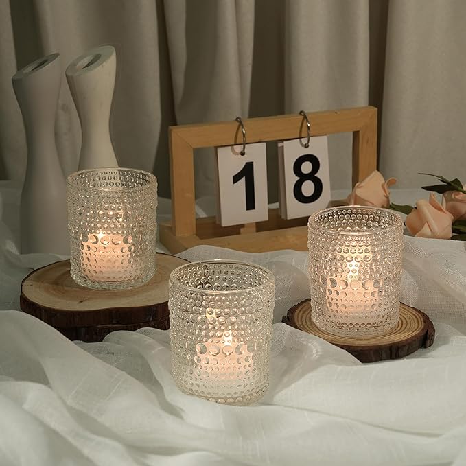 6 Pack Large Votive Candle Holders 2.7 * 3.5in, Clear DIY Wax Tea Light Candle Holder for Votives, Tealights & Pillar, Glass Candle Holders for Table Centerpiece Wedding