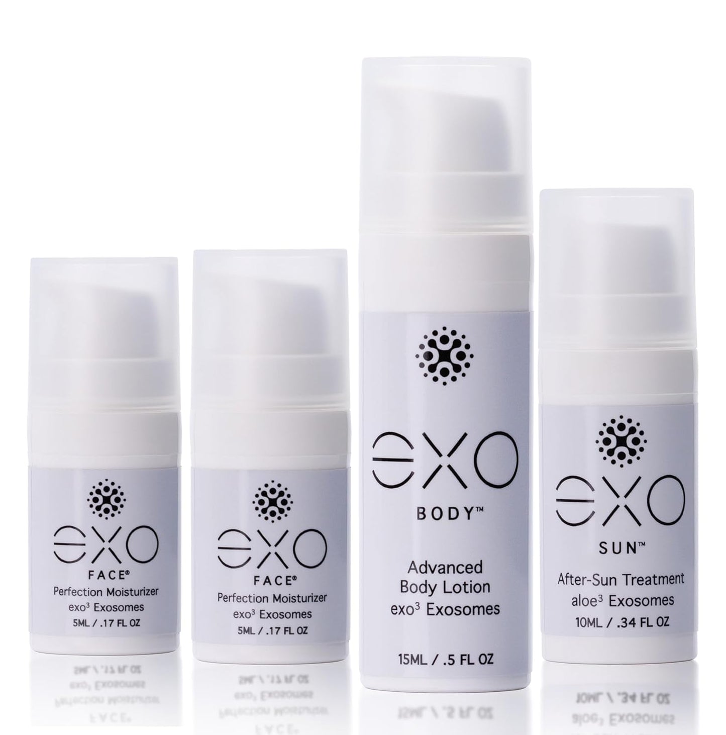 Exoceuticals EXO Travel Kit for Women | Unprecedented Hydration | Innovative Skin Care | 4 travel-sized bottles (1 EXO BODYâ¢, 1 EXO SUNâ¢, 2 EXO FACE®) | 35ML / 1.18 fl oz