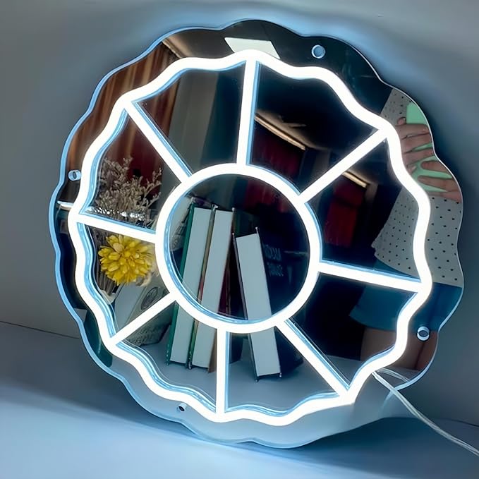 LED Mirror Neon Lights Light Up Dressing Mirror Cat/Shine Heart/Bat/Butterfly Shape Neon Mirror Sign for Modern Home Girl Room Bathroom Salon Wall Art Decor Gift For Girlfriend USB Powered