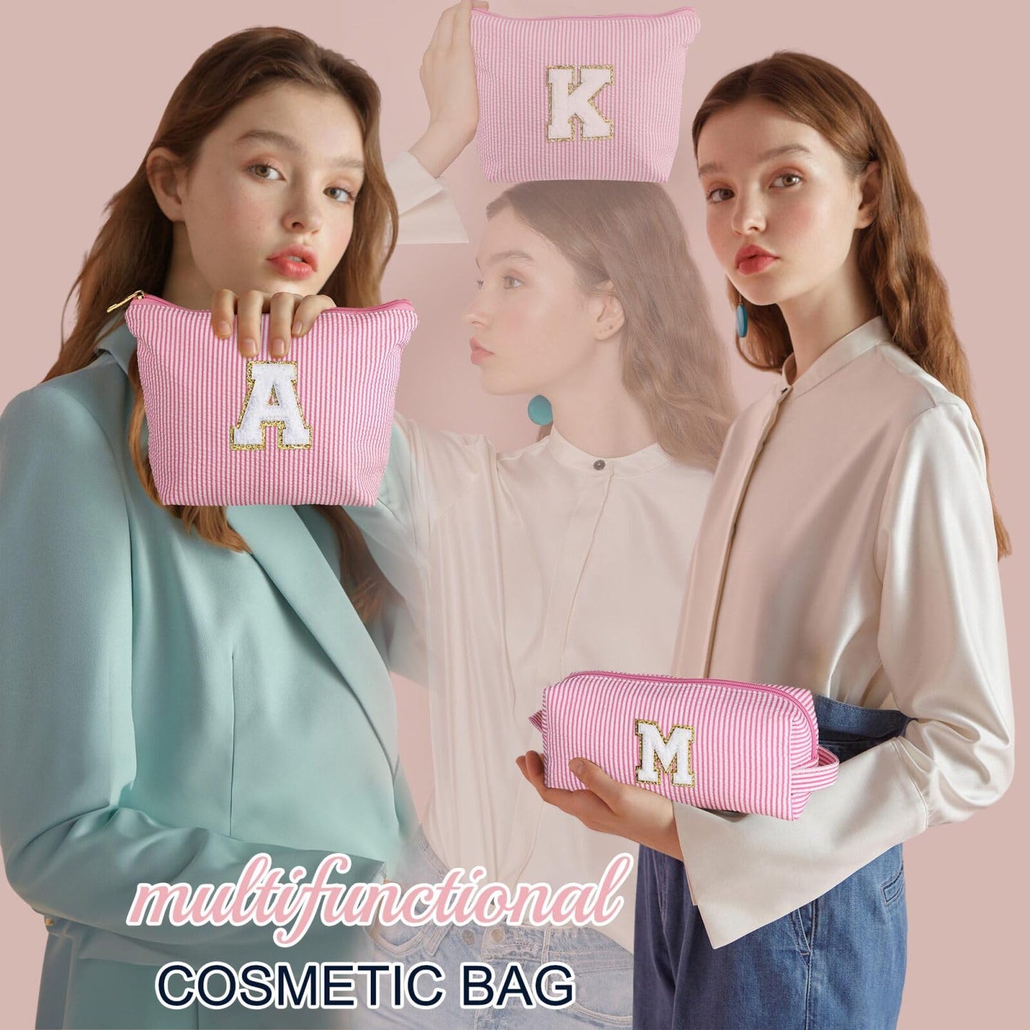 YOOLIFE Cute Gifts Travel Makeup Bag - Pink Travel Cosmetic Bag for Women Yoga, Picnic, Personalized Best Friend Birthday Gifts with Monogram