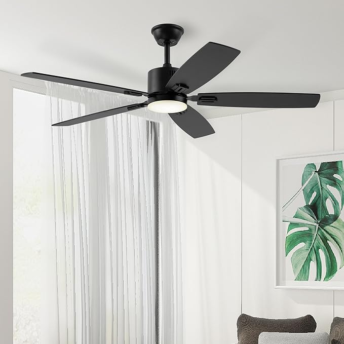 SUNMORY 52" Ceiling Fans with Lights, Smart Ceiling Fan with APP and Remote Control, Reversible DC Motor, Noiseless, Stepless Dimmable, Modern Ceiling Fan for Indoor/Outdoor Use, Black