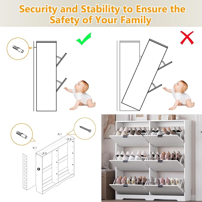 Large Shoe Cabinet for Entryway, Tall Narrow Shoe Storage Cabinet with 6 Flip Drawers and Adjustable Shelves, Shoe Rack Cabinet Organizer for Hallway, Foyer, Small Apartment