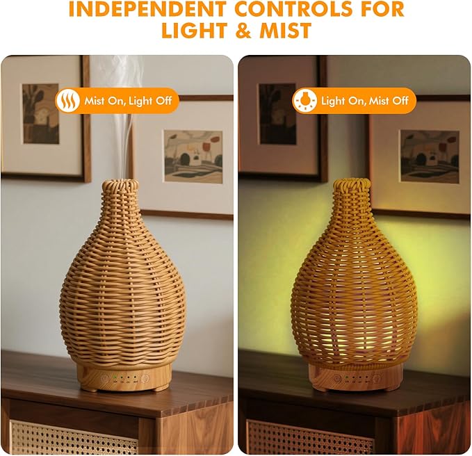 Boho Essential Oil Diffuser for Home -150ml Ultrasonic Fragrance Diffuser Humidifier Whisper Quiet Timer Setting 7 LED Colors Changing Lights for Home Office Decor & Gift (Handwoven)