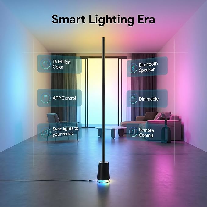 65in Smart Floor Lamp Plus with 36wBluetooth Speaker RGB+ICWW 16 Million Colors LED & Music Sync Alexa & Google Voice Control Corner Light for Living Room Bedroom 1600 Lumens Standing lamp