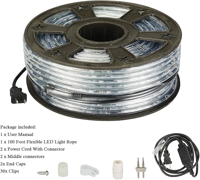 100Ft LED Rope Lights, LED Strip Lights Outdoor Waterproof Decorative Lighting for Indoor/Outdoor, Eaves, Backyards Garden, Halloween and Christmas Decorations(Red)